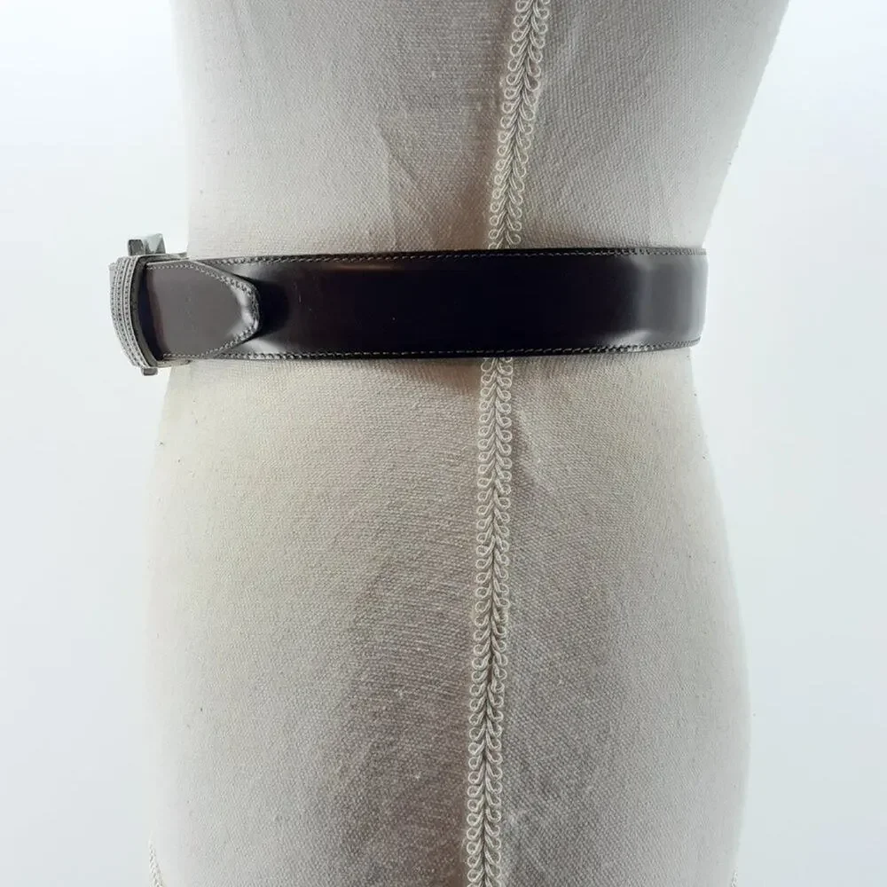 Vintage Brighton Women's Dark Brown Leather Belt Distressed Hardware Size Small